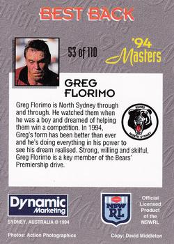 1994 Dynamic NSW Rugby League '94 Masters #53 Greg Florimo Back